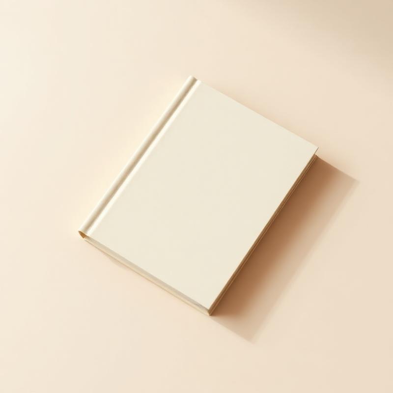 A plain cream hardcover guest notebook on a pale beige surface